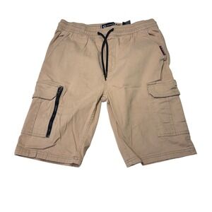 Akademiks Mens Cargo Shorts Tan Khaki Elastic Waist Drawstring Size M W30 L10